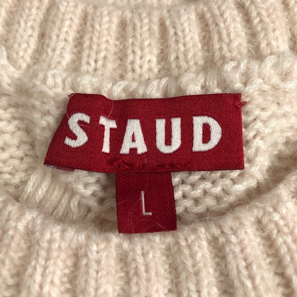 STAUD Kind Top L Cable Knit Sleeveless Cropped Wool Mohair Blend Sweater Ivory - Picture 9 of 13